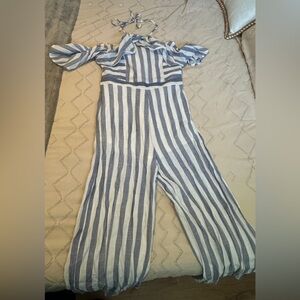 Blue and white striped jumper